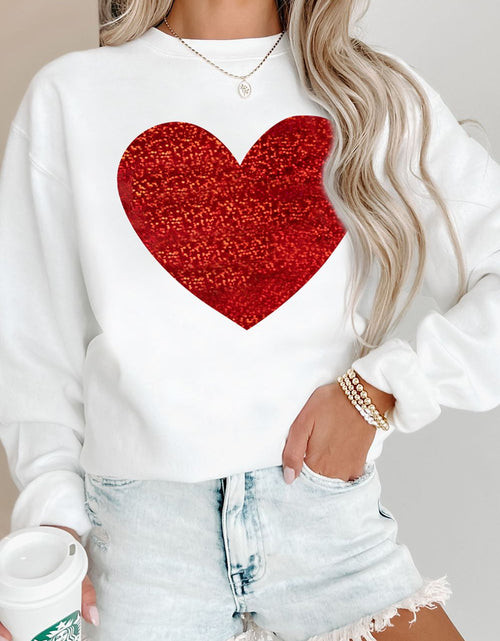 Load image into Gallery viewer, Valentine’s Day Heart Round Neck Long Sleeve Sweatshirt
