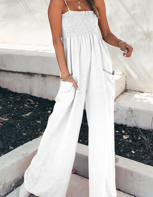 Load image into Gallery viewer, Smocked Spaghetti Strap Wide Leg Jumpsuit
