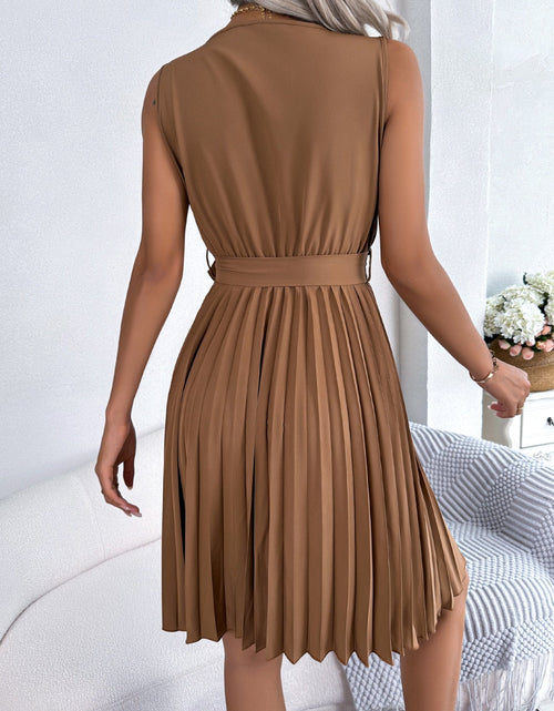 Load image into Gallery viewer, Tied Surplice Sleeveless Pleated Dress
