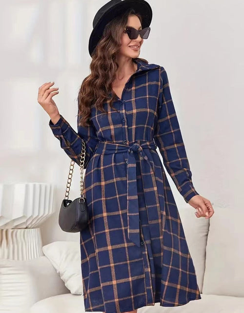 Load image into Gallery viewer, Plaid Tie Waist Long Sleeve Dress
