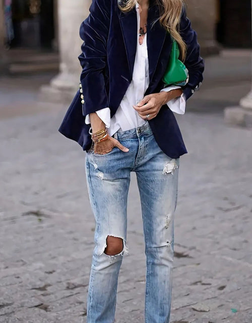 Load image into Gallery viewer, One Button Lapel Collar Long Sleeve Blazer
