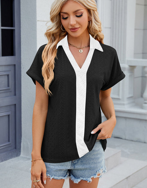 Load image into Gallery viewer, Eyelet Johnny Collar Short Sleeve T-Shirt
