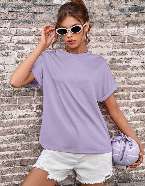 Load image into Gallery viewer, Perfee Round Neck Cuffed Sleeve T-Shirt
