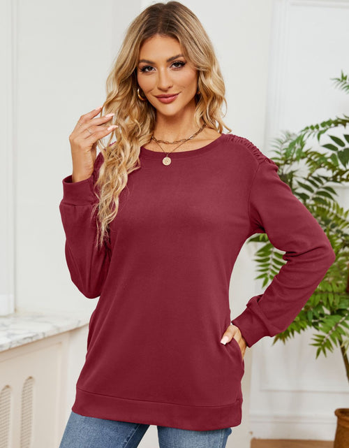 Load image into Gallery viewer, Ruched Shoulder Round Neck Long Sleeve Sweatshirt
