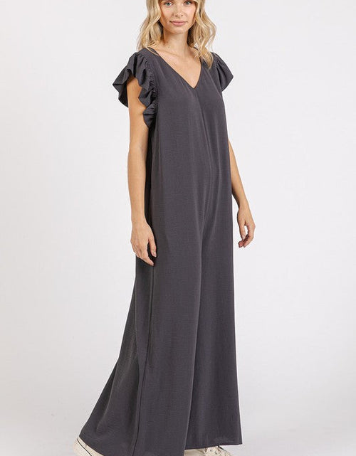 Load image into Gallery viewer, Mittoshop V-Neck Ruffled Cap Sleeve Wide Leg Jumpsuit
