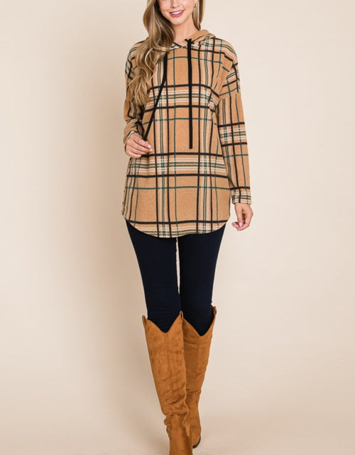 Load image into Gallery viewer, BOMBOM Drawstring Plaid Long Sleeve Hoodie
