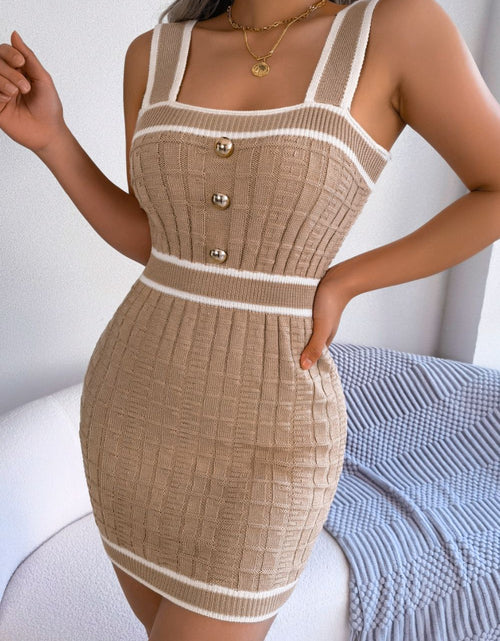 Load image into Gallery viewer, Contrast Trim Decorative Button Sleeveless Knit Dress

