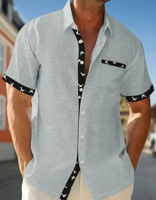 Load image into Gallery viewer, Men's Full Size Contrast Trim Waffle Knit Short Sleeve Shirt Plus Size
