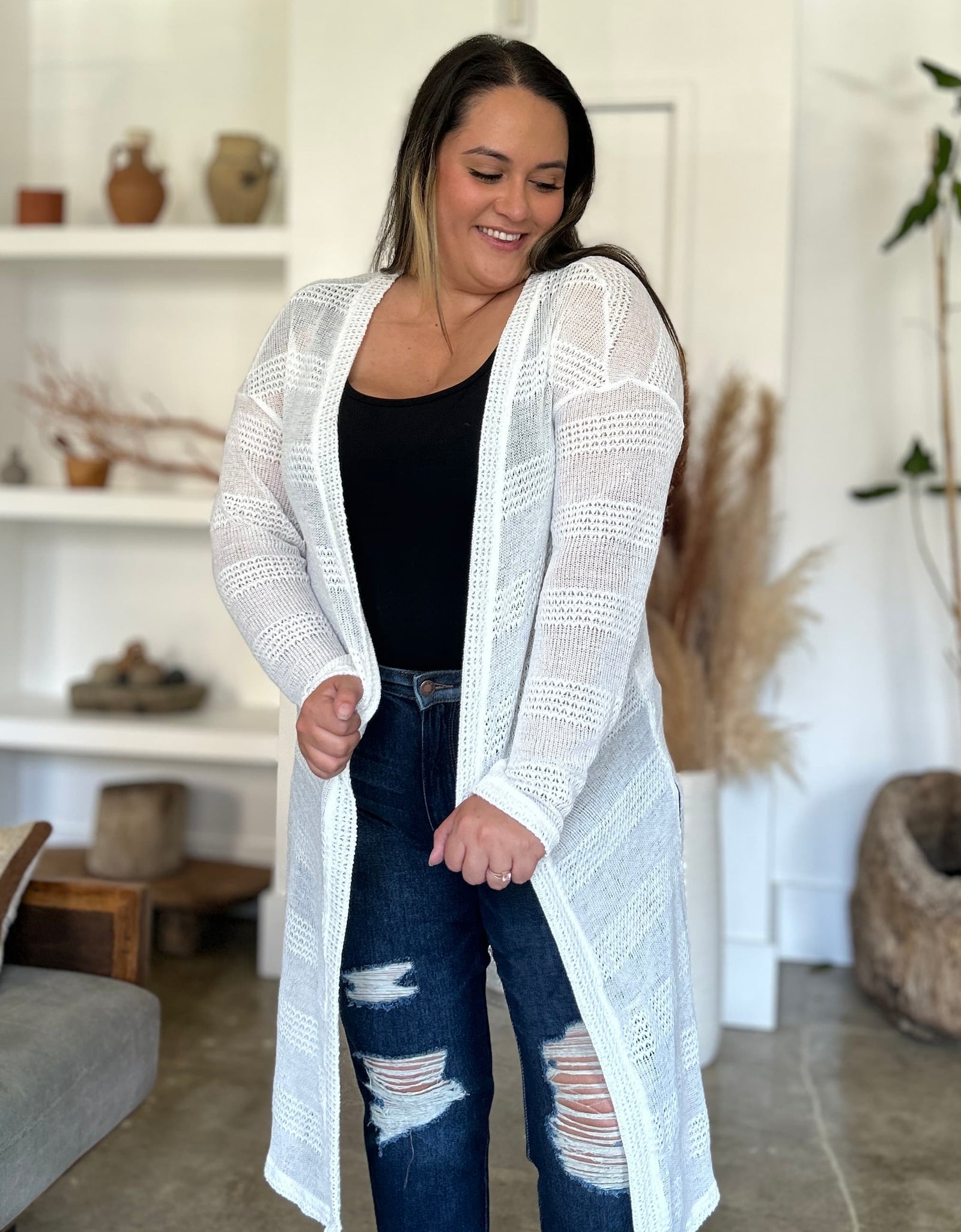 Double Take Full Size Open Front Longline Cardigan