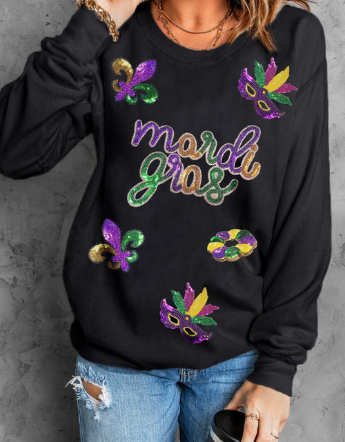 Load image into Gallery viewer, MARDI GRAS Sequin Round Neck Sweatshirt
