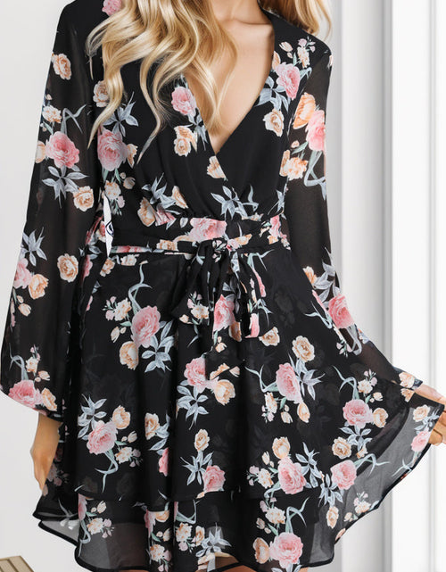 Load image into Gallery viewer, Printed Surplice Balloon Sleeve Mini Dress
