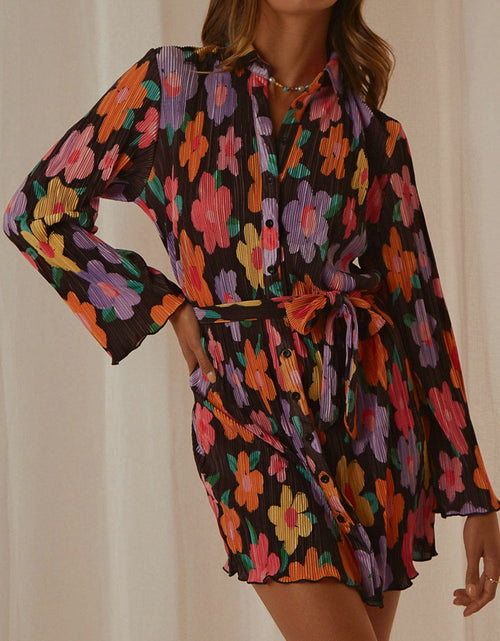 Load image into Gallery viewer, Tied Button Up Long Sleeve Dress

