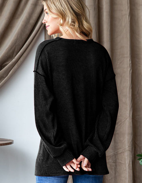 Load image into Gallery viewer, Heimish Ribbed Exposed Seam Long Sleeve T-Shirt

