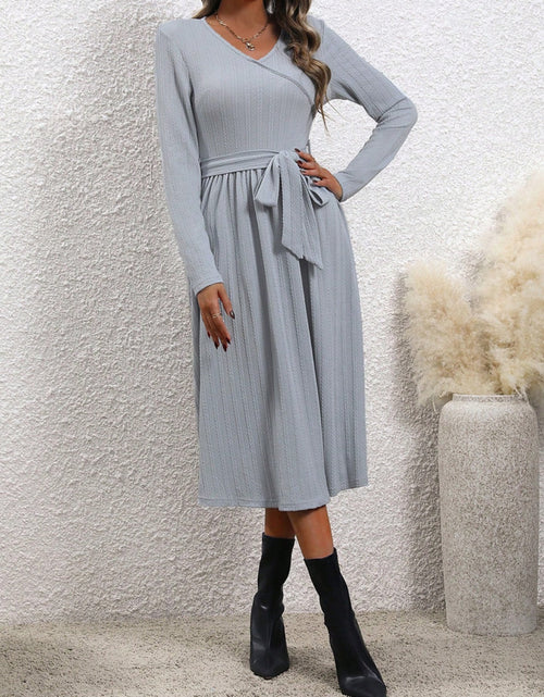 Load image into Gallery viewer, Surplice Tie Waist Long Sleeve Midi Dress
