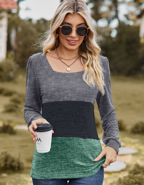 Load image into Gallery viewer, Color Block Square Neck Long Sleeve T-Shirt
