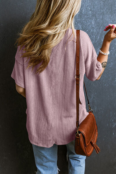 Load image into Gallery viewer, Textured V-Neck Dropped Shoulder T-Shirt
