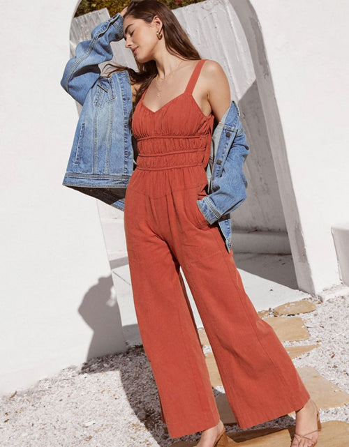 Load image into Gallery viewer, Perfee Ruched Wide Strap Jumpsuit with Pockets
