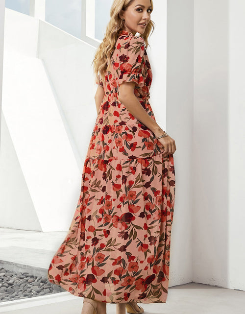 Load image into Gallery viewer, Floral V-Neck Short Flounce Sleeve Dress

