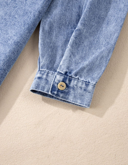 Load image into Gallery viewer, Raw Hem Button Down Long Sleeve Denim Dress
