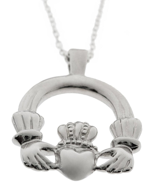 Load image into Gallery viewer, Vintage Claddagh Necklace 18k White Gold Electroplated Made in the USA by PVD Vintage Jewelry
