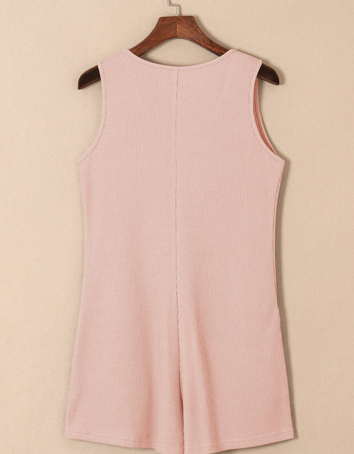 Load image into Gallery viewer, Waffle-Knit Half Button Sleeveless Romper with Pockets
