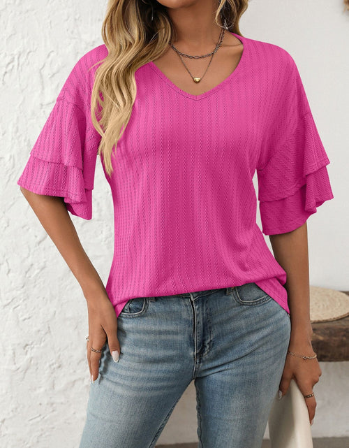 Load image into Gallery viewer, Mandy V-Neck Ruffle Half Sleeve Top
