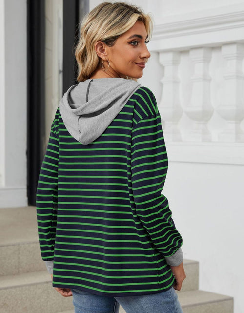 Load image into Gallery viewer, Drawstring Striped Long Sleeve Hoodie
