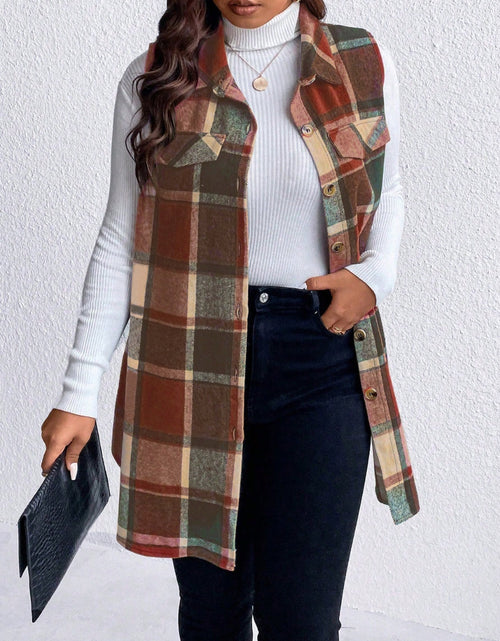 Load image into Gallery viewer, Honey Plus Size Pocketed Plaid Button Up Vest Coat
