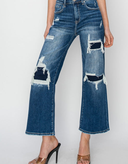 Load image into Gallery viewer, Risen Full Size High Rise Patch Detailed Wide Leg Crop Jeans
