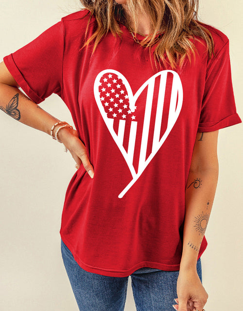 Load image into Gallery viewer, Heart Round Neck Short Sleeve T-Shirt
