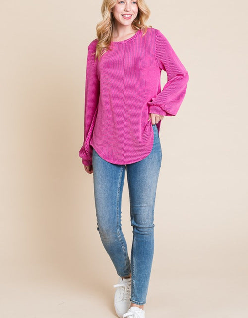 Load image into Gallery viewer, BOMBOM Long Sleeve Curved Hem Ribbed T-Shirt
