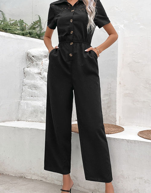 Load image into Gallery viewer, Perfee Collared Neck Short Sleeve Jumpsuit
