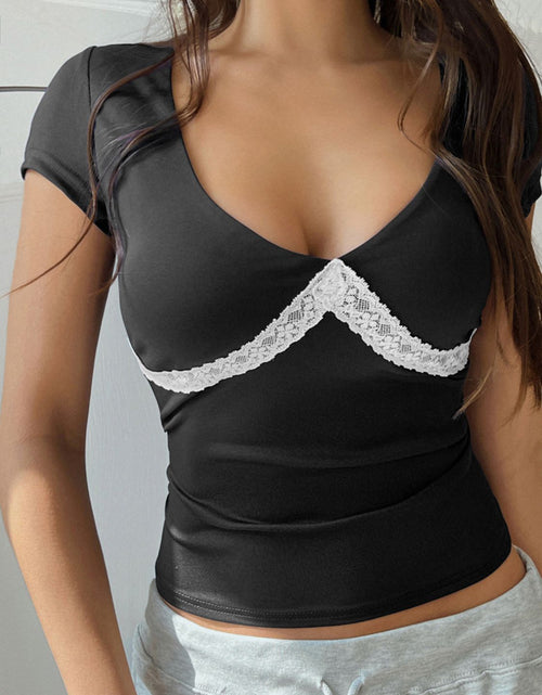 Load image into Gallery viewer, Devine Lace Detail Short Sleeve T-Shirt
