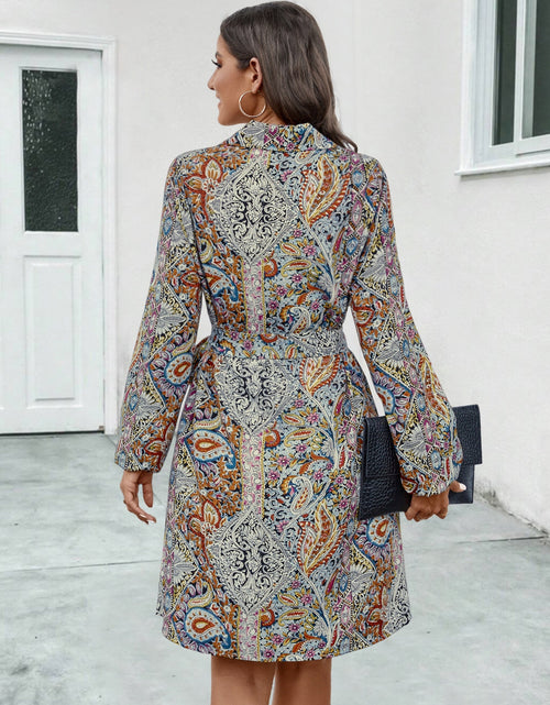 Load image into Gallery viewer, Printed Collared Neck Long Sleeve Dress
