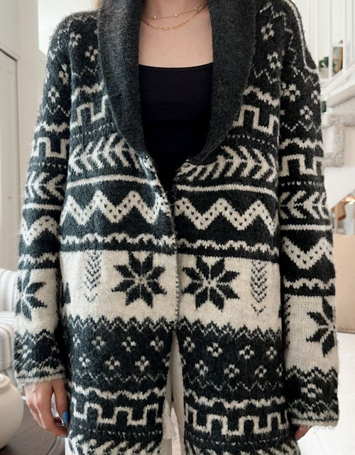 Load image into Gallery viewer, Snowflakes Collared Neck Long Sleeve Cardigan
