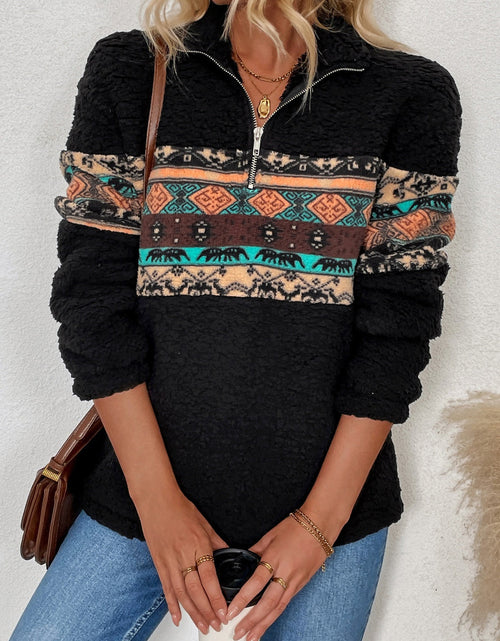 Load image into Gallery viewer, Quarter Zip Geometric Long Sleeve Sweatshirt
