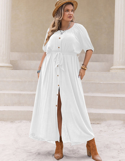 Load image into Gallery viewer, Plus Size Round Neck Half Sleeve Dress
