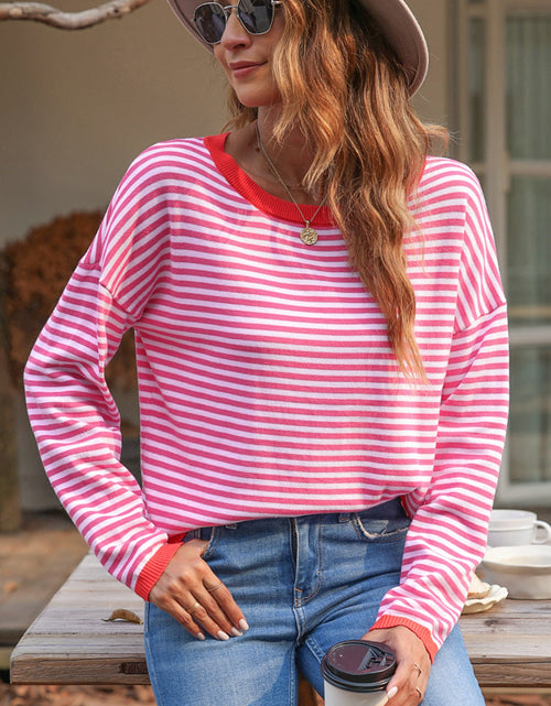 Load image into Gallery viewer, Striped Round Neck Drop Shoulder T-Shirt
