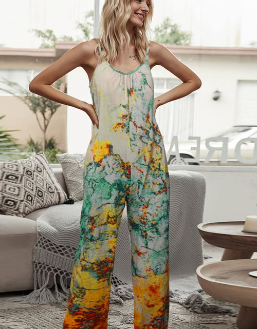 Load image into Gallery viewer, Shiny Tie-Dye Spaghetti Strap Jumpsuit with Pockets
