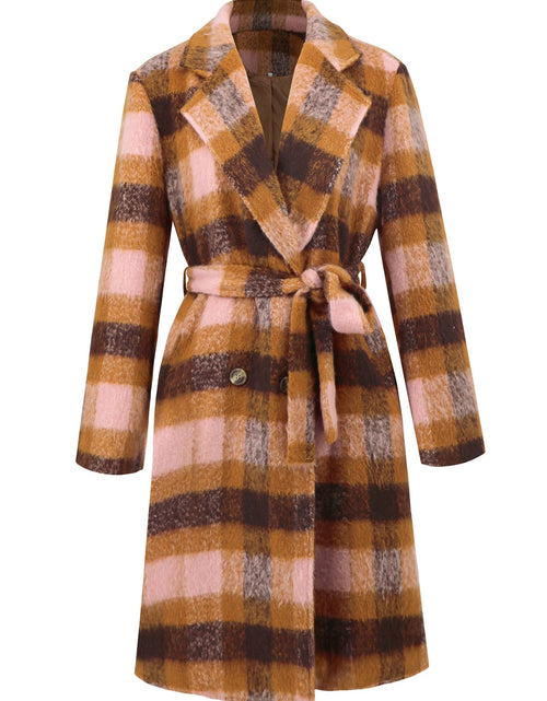 Load image into Gallery viewer, Tied Plaid Collared Neck Coat

