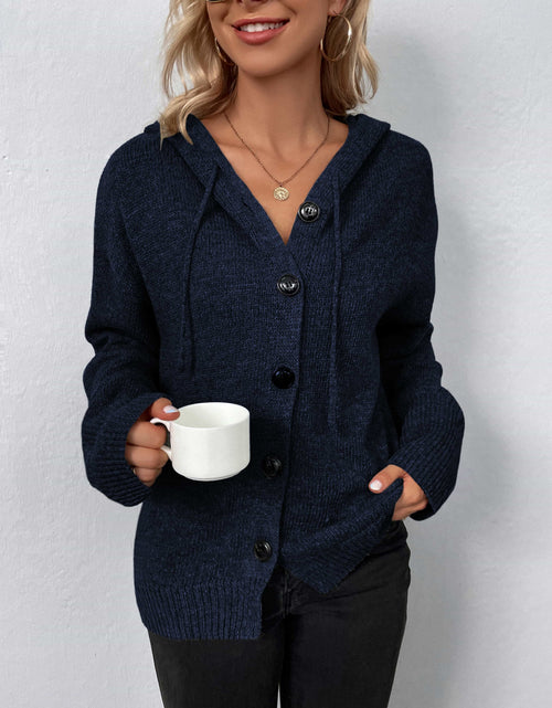 Load image into Gallery viewer, Button-Down Long Sleeve Hooded Sweater
