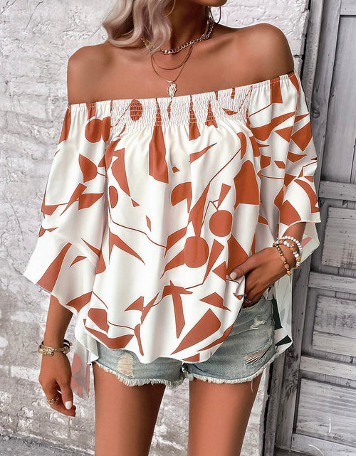 Load image into Gallery viewer, Printed Off-Shoulder Bell Sleeve Blouse
