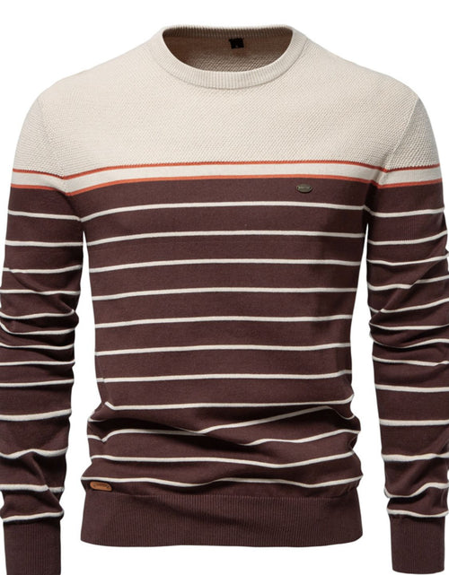 Load image into Gallery viewer, Men's Striped Round Neck Long Sleeve Sweater
