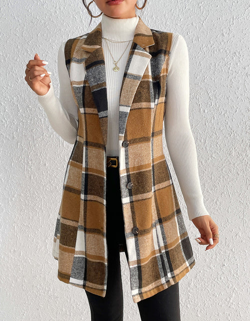 Load image into Gallery viewer, Honey Plaid Lapel Collar Vest
