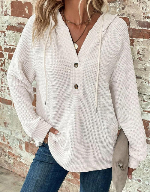 Load image into Gallery viewer, Waffle Knit Long Sleeve Drawstring Hooded Top
