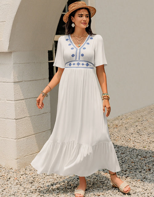 Load image into Gallery viewer, Ruffled Hem V-Neck Flutter Sleeve Dress
