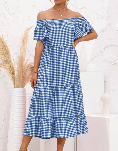 Load image into Gallery viewer, Plaid Off-Shoulder Tiered Midi Dress
