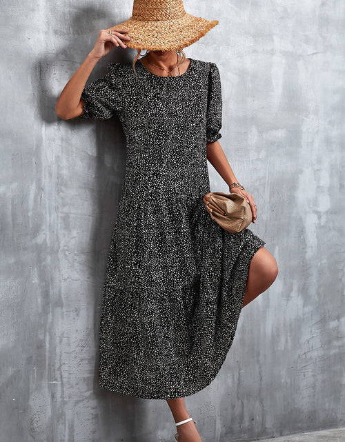 Load image into Gallery viewer, Printed Flounce Sleeve Tiered Dress
