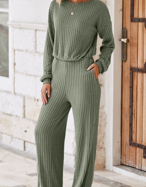 Load image into Gallery viewer, Round Neck Long Sleeve Jumpsuit
