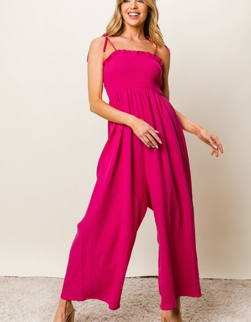 Load image into Gallery viewer, BiBi Texture Smocked Sleeveless Jumpsuit
